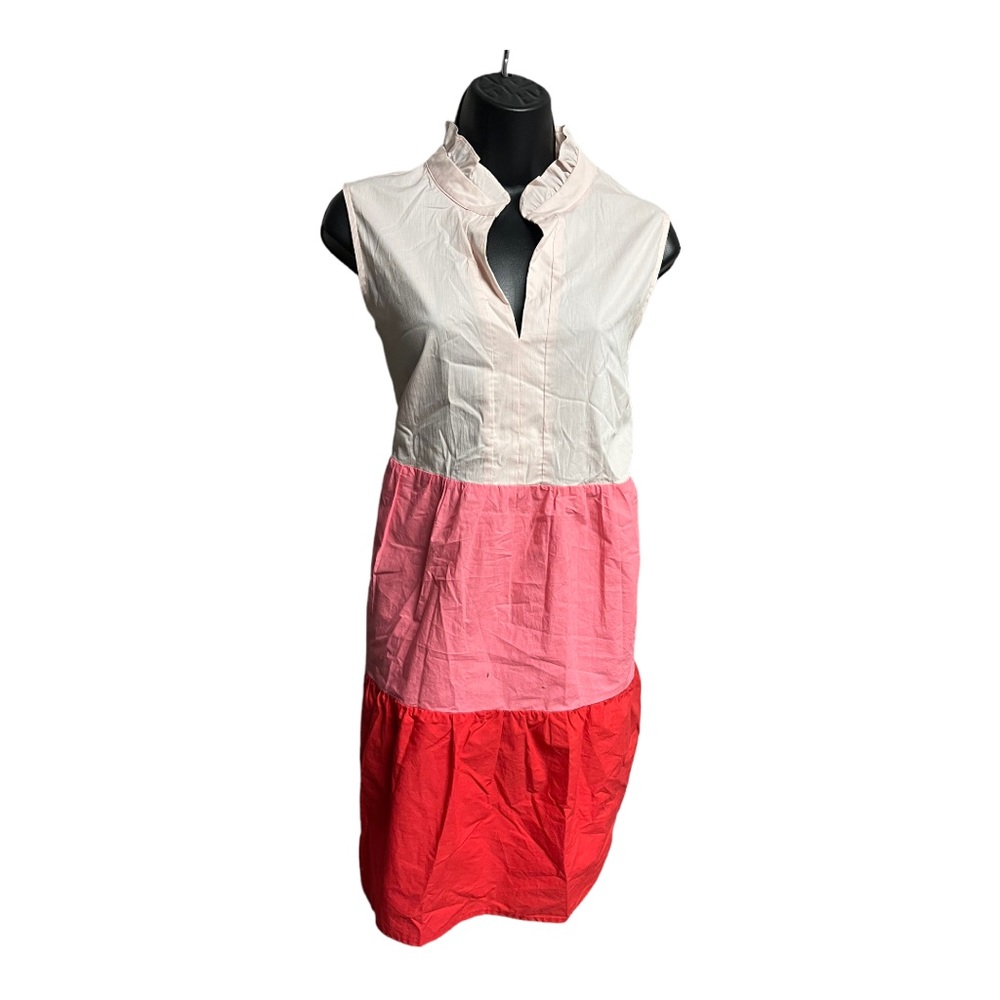 VINEYARD VINES KENTUCKY DERBY PINK TIERED MINI SLEEVELESS DRESS WITH POCKETS - Picture 4 of 7
